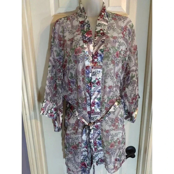 Victoria Secret Robe Floral Silver Trim Tie Belt One Size Fits All - Picture 1 of 10